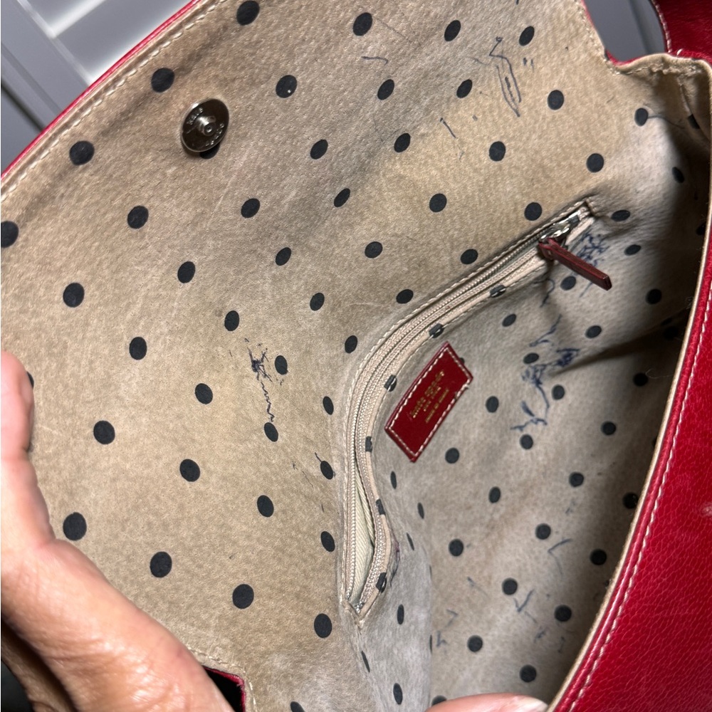 Kate Spade red with black leather lace handle shoulder bag - Picture 4 of 10